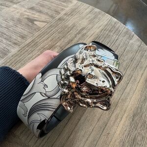 Versace Black and Silver Baroque Medusa Buckle Belt